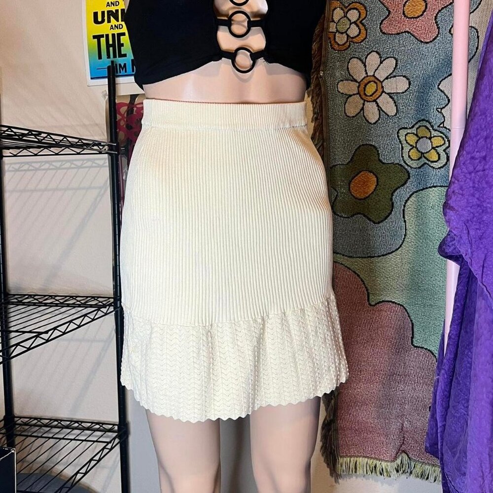 Dollskill Cream Lace Knit Mini Skirt